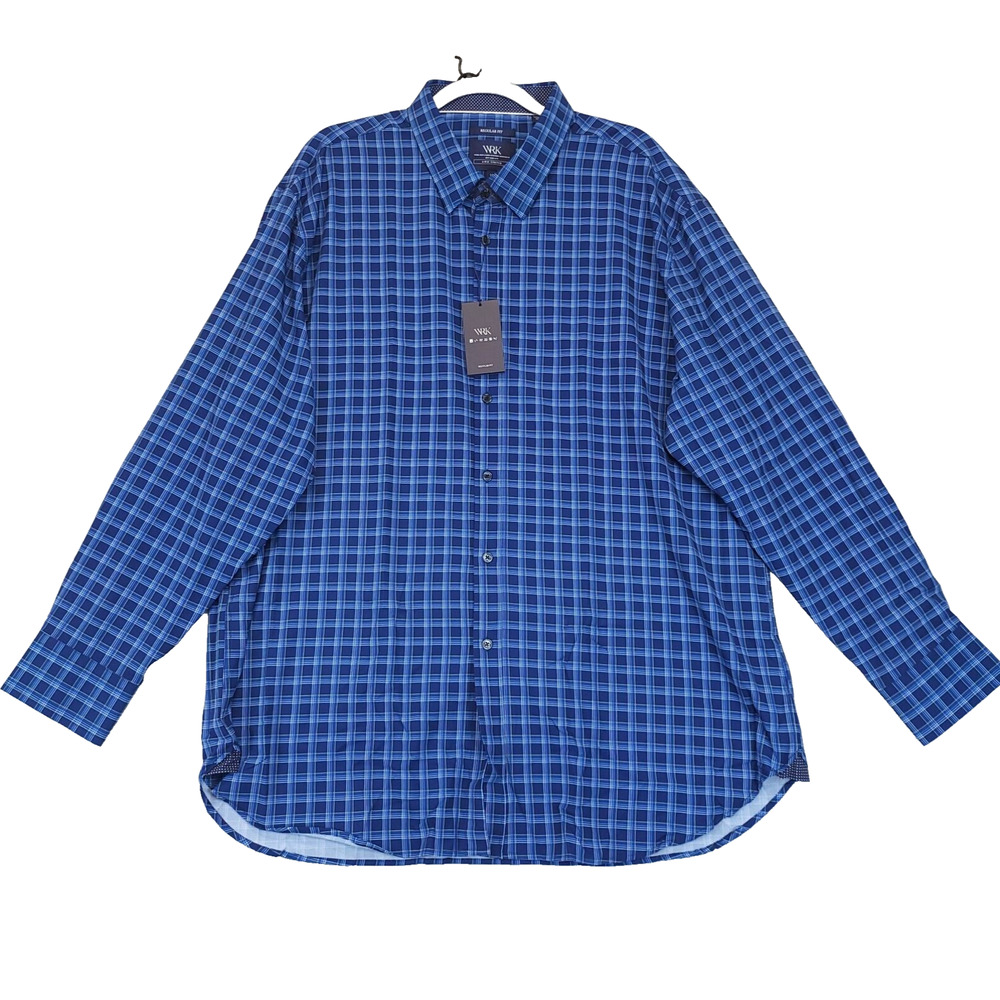 WRK Work Rest Karma Plaid Dress Shirt‎ 4 Way Stretch Flip Cuff Men 19 Blue